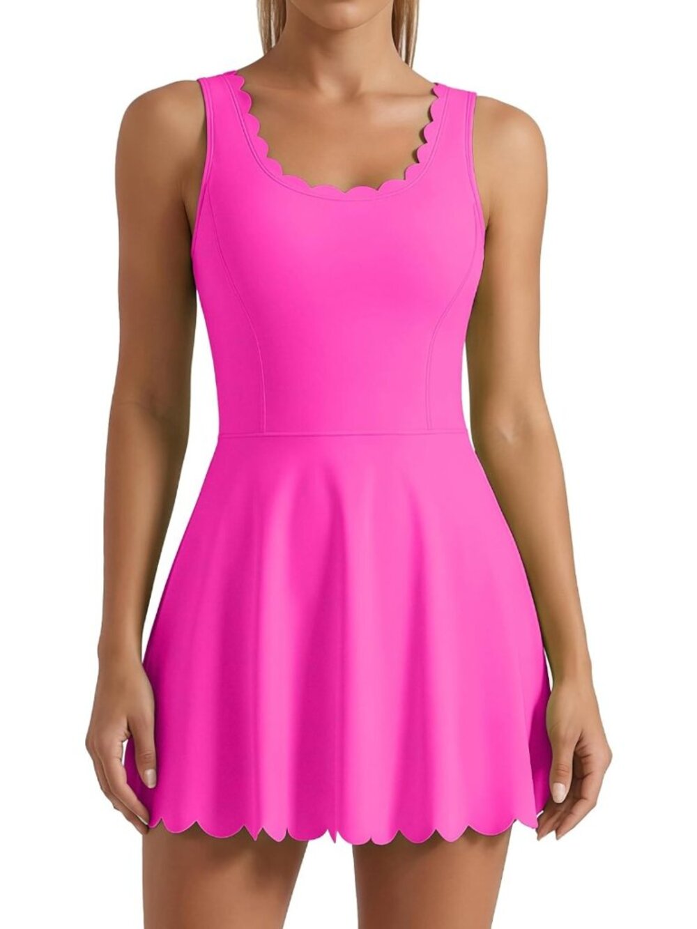 Stylish Women's Tennis Dress with Built-in Shorts - Scalloped Athletic Wear